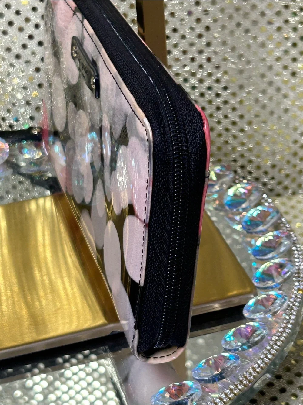 kate spade Vintage black wallet w/pink and blush bubble print Approx. 7 x 4
